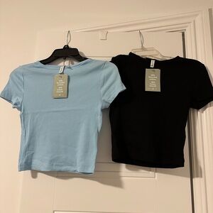 Divided Blue and Black Crop Tops